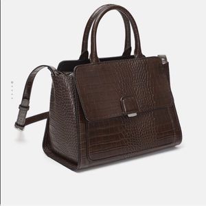 Zara brown structured city crocodile shoulder bag